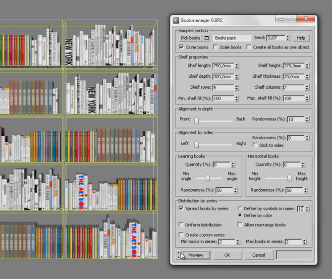 Bookmanager - 3ds Max скрипт за лесно поставяне на книги